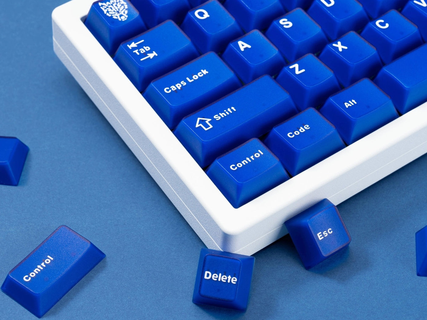 Klein Blue R2 keycaps with crisp double-shot legends