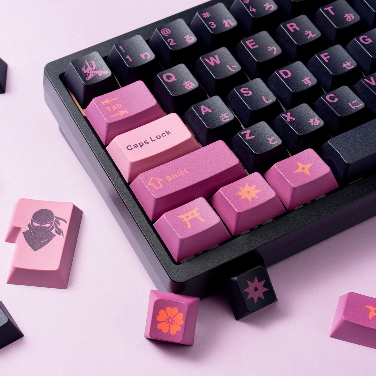 Ninja Japanese keycaps with five-sided dye-sub PBT legends
