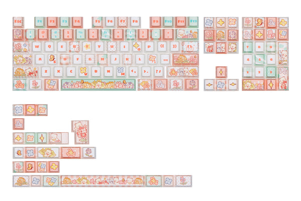 DigAura Bear Flora Keycaps-60% Layout, 65% Layout, 75% Layout, 98% Layout, 100% Layout, 108% Layout, ANSI, TKL, PBT, 1.7mm Thickness, Standard Cherry profile, 140keys, White