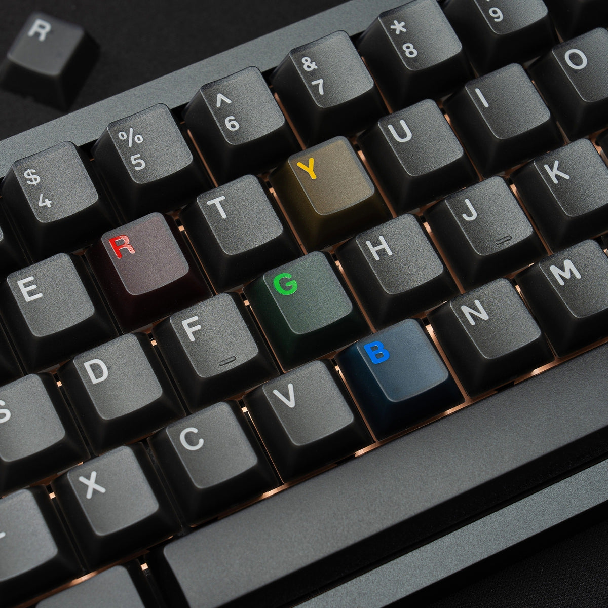 Black keycaps with RGBY accents