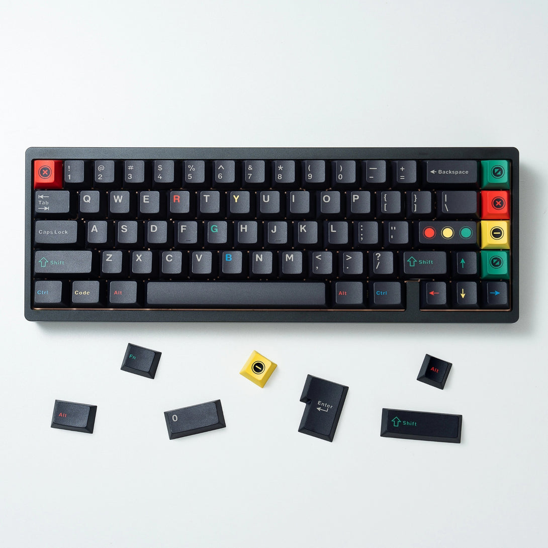 DigAura Dark Lights R2 Keycaps-61% Layout, 64% Layout, 68% Layout, 75% Layout, 98% Layout, 100% Layout, 104% Layout, ANSI, TKL, PBT, 1.75mm Thickness, Standard Cherry profile, 136keys,  Five-sided Dye-subbed-Black, Front, Detail