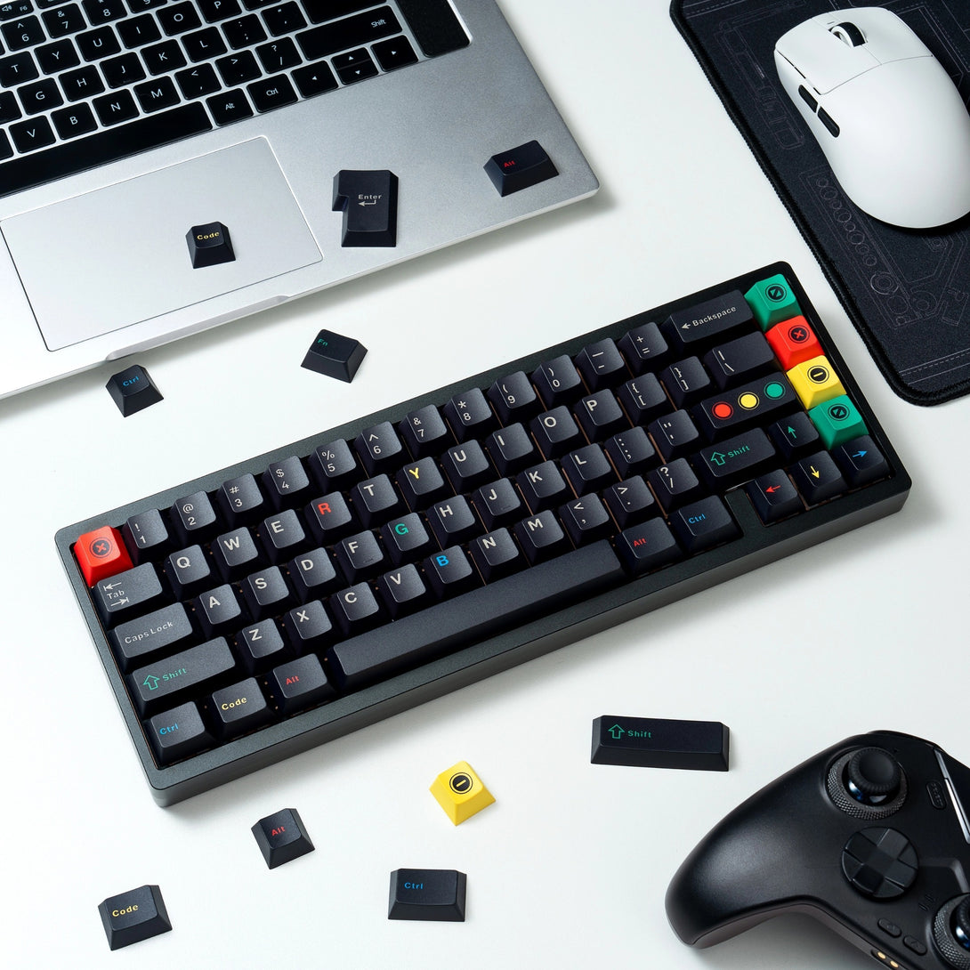 DigAura Dark Lights R2 Keycaps-61% Layout, 64% Layout, 68% Layout, 75% Layout, 98% Layout, 100% Layout, 104% Layout, ANSI, TKL, PBT, 1.75mm Thickness, Standard Cherry profile, 136keys,  Five-sided Dye-subbed-Black, Front