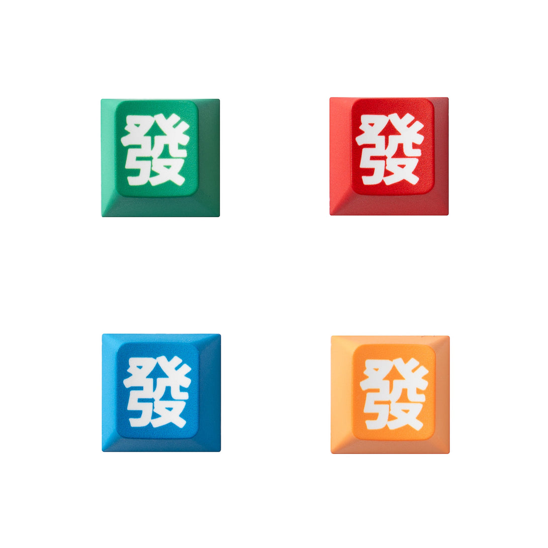 DigAura FA CAI Keycaps-PBT, 1.75mm Thickness, Standard Cherry profile, 4keys, Five-sided Dye-subbed，Green，Red，Blue，Yellow