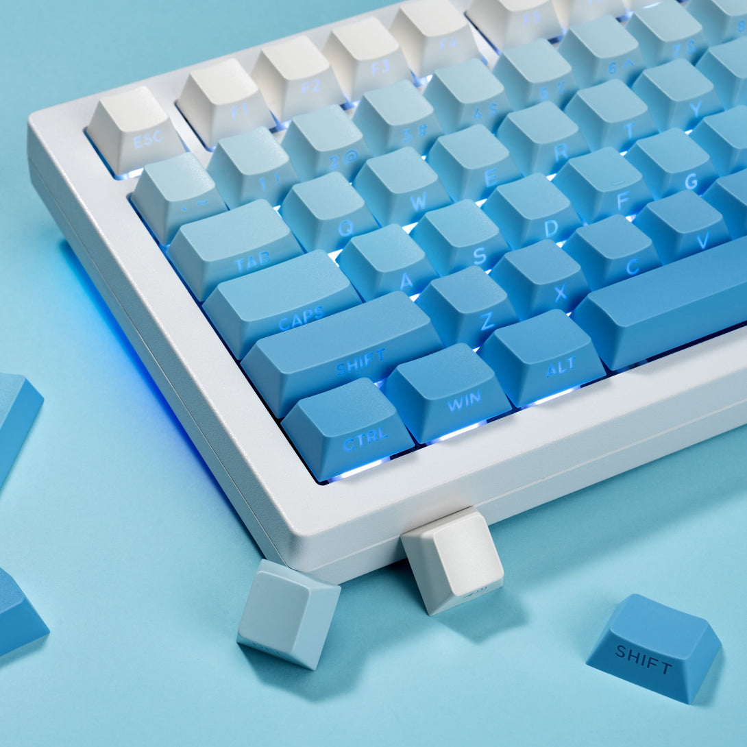 DigAura Gradient Series Keycaps -87% Layout, 61% Layout, 64% Layout, 68% Layout, 75% Layout, 84% Layout, 99% Layout, TKL, PBT, PC, Side-printed Legends, Standard Cherry profile, Side-printed, Double shot-Gradient Blue, left side