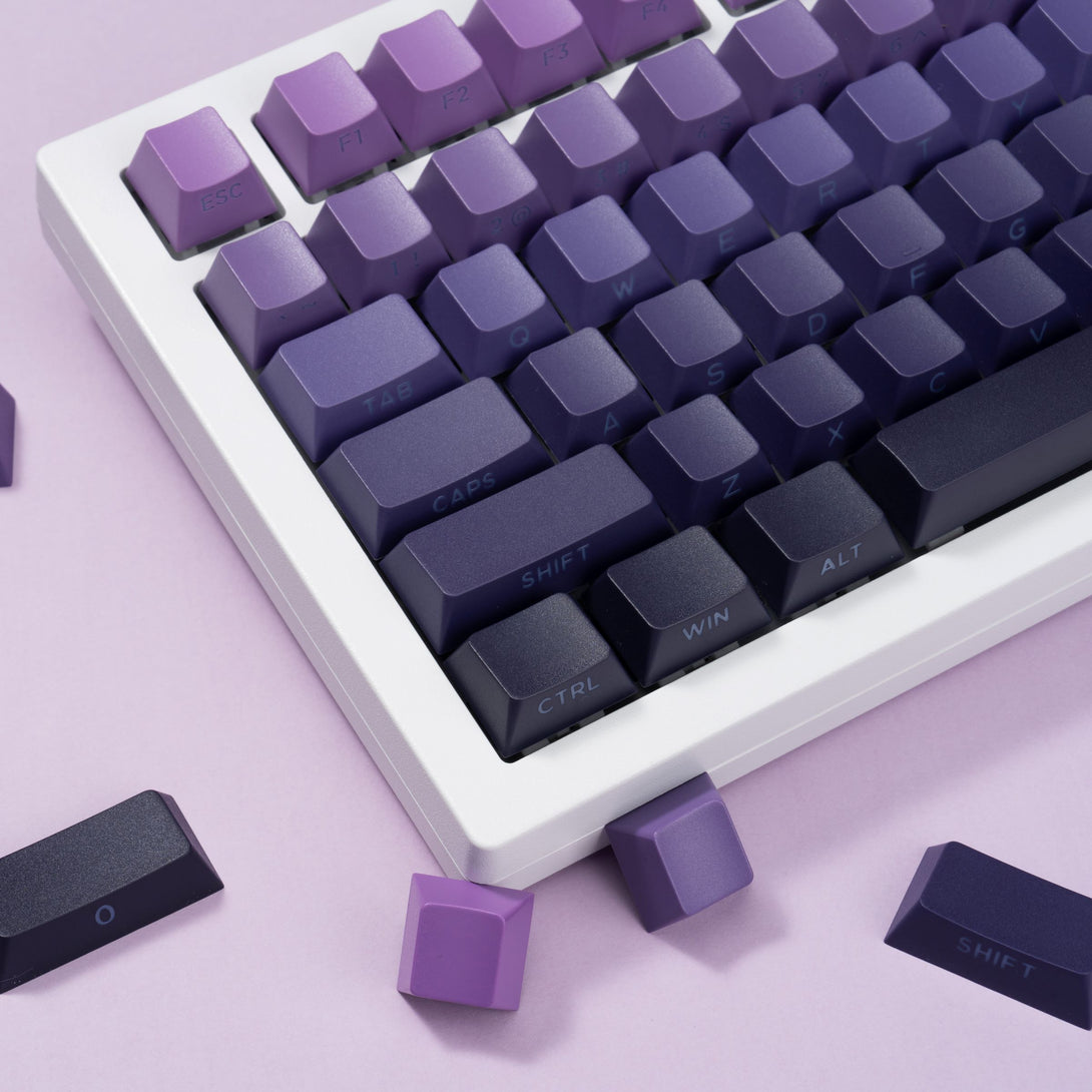 DigAura Gradient Series Keycaps -87% Layout, 61% Layout, 64% Layout, 68% Layout, 75% Layout, 84% Layout, 99% Layout, TKL, PBT, PC, Side-printed Legends, Standard Cherry profile, Side-printed, Double shot-Gradient Purple, left side