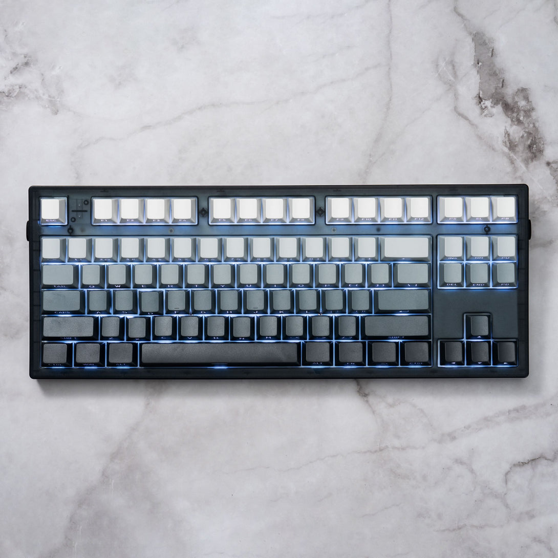 DigAura Gradient Series Keycaps -87% Layout, 61% Layout, 64% Layout, 68% Layout, 75% Layout, 84% Layout, 99% Layout, TKL, PBT, PC, Side-printed Legends, Standard Cherry profile, Side-printed, Double shot-Gradient Gray, Front