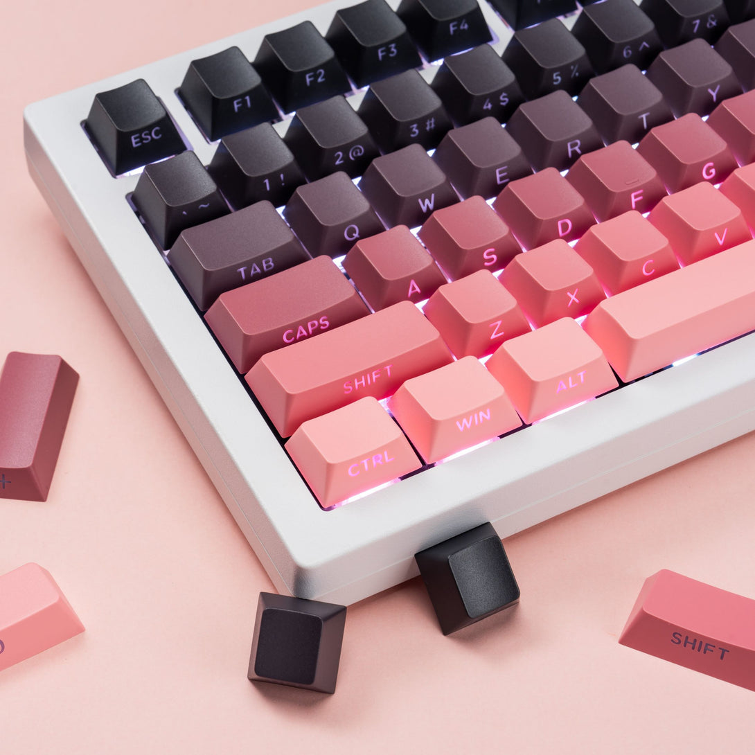 DigAura Gradient Series Keycaps -87% Layout, 61% Layout, 64% Layout, 68% Layout, 75% Layout, 84% Layout, 99% Layout, TKL, PBT, PC, Side-printed Legends, Standard Cherry profile, Side-printed, Double shot-Gradient Pink, left side