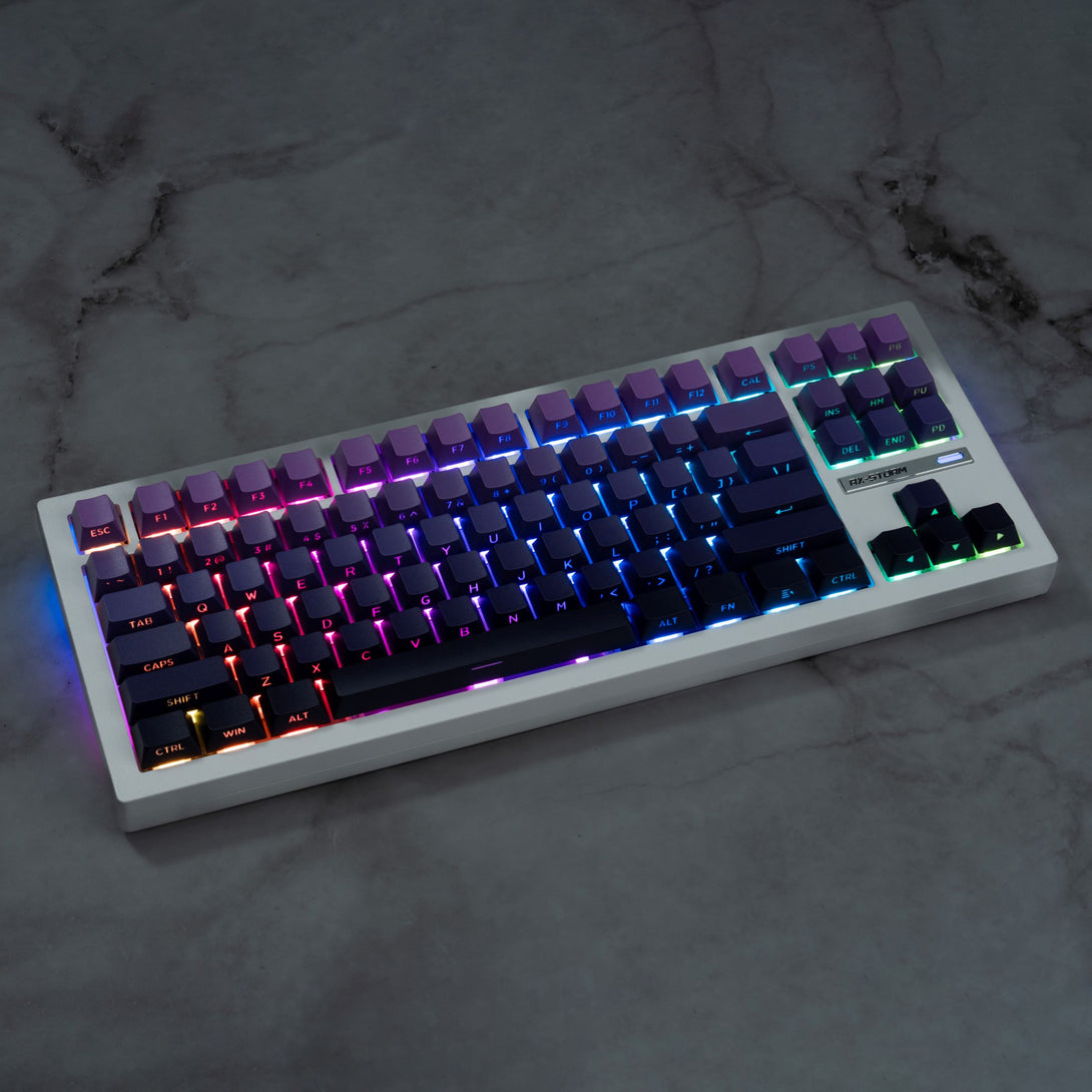 DigAura Gradient Series Keycaps -87% Layout, 61% Layout, 64% Layout, 68% Layout, 75% Layout, 84% Layout, 99% Layout, TKL, PBT, PC, Side-printed Legends, Standard Cherry profile, Side-printed, Double shot-Gradient Purple, Front, Deatail