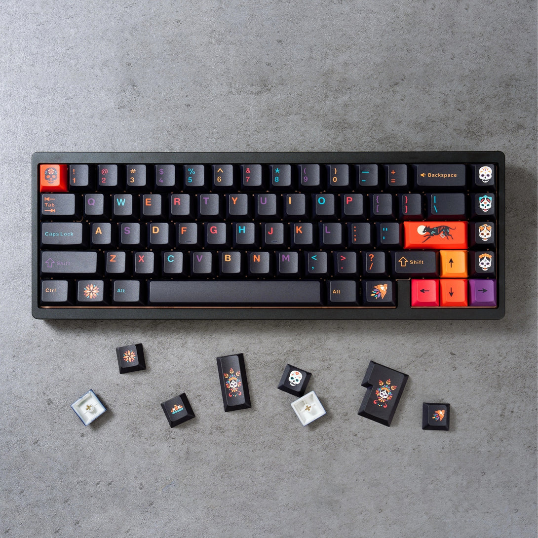DigAura Underground World Keycaps-61% Layout, 64% Layout, 68% Layout, 75% Layout, 98% Layout, 100% Layout, 104% Layout, ANSI, TKL, PBT, 1.75mm Thickness, Standard Cherry profile, 136keys, Five-sided Dye-subbed-Black, Front, Detail
